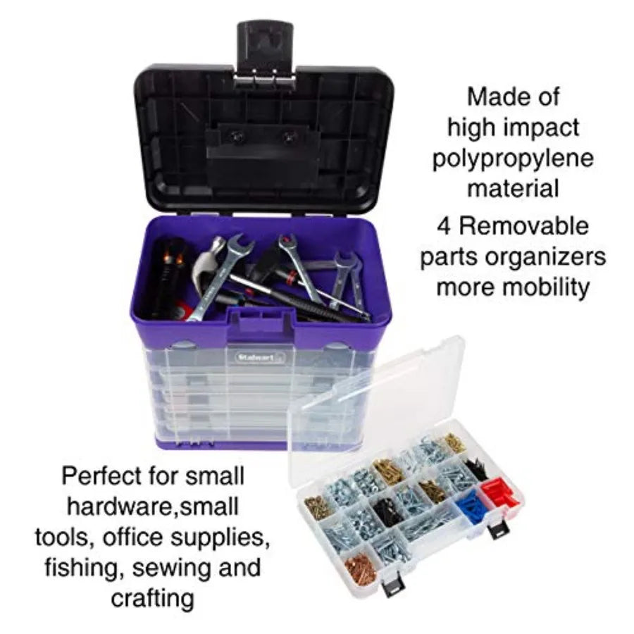 Storage and Toolbox-Durable Organizer Utility Box-4 Drawers with 19 Compartments Each