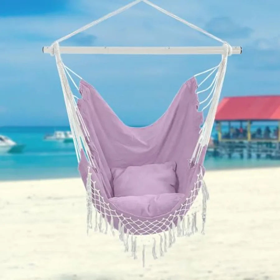 Hammock Chair with Side Pocket and cushions