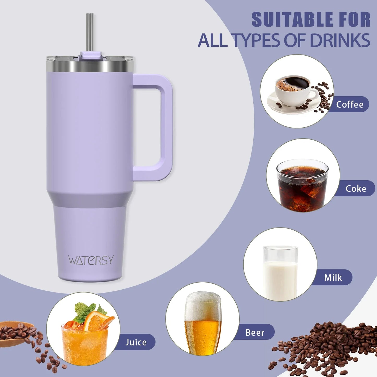 20/30/40oz Tumbler With Handle and Straw Large Capacity Stainless Steel Thermal Cup for Coffee Double Vacuum Insulated Mug