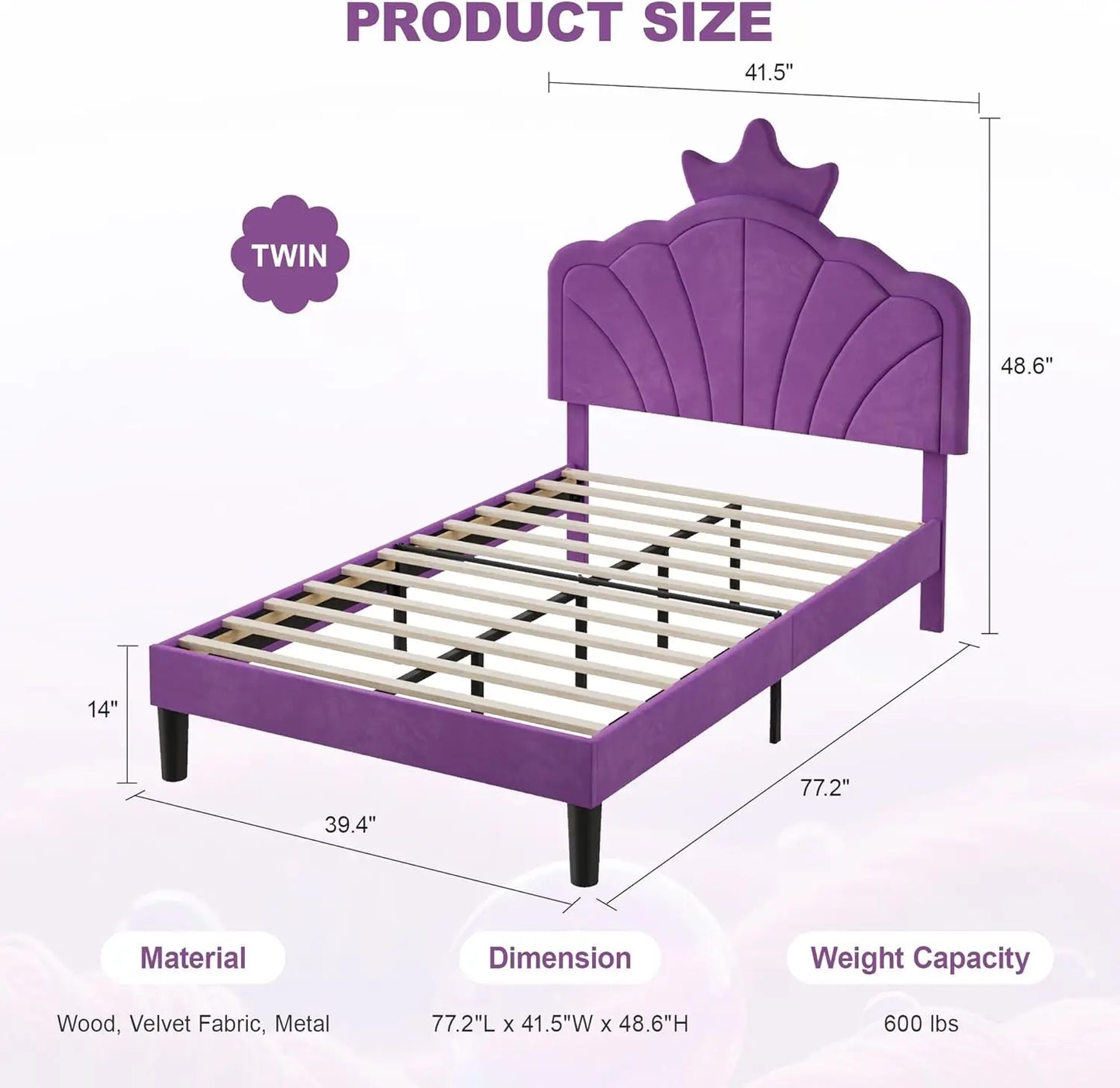 Twin Size Platform Bed Frame With Upholstered Headboard