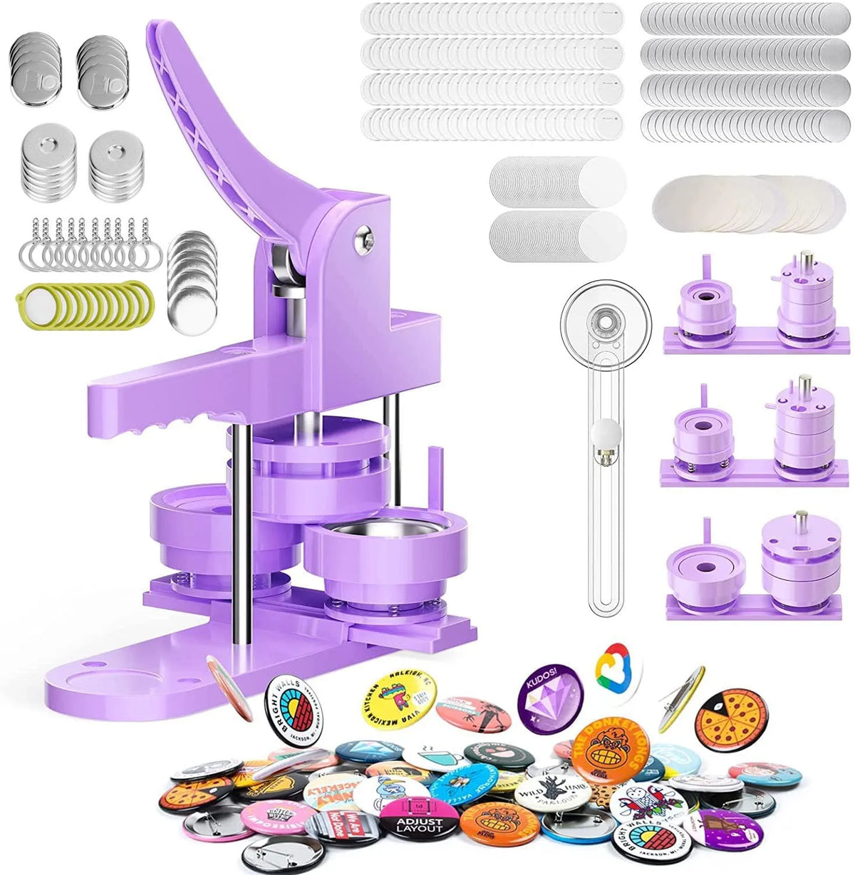 Purple Button Badge Maker Machine 25/32/58mm Button Pin Press Machine With Parts Supplies