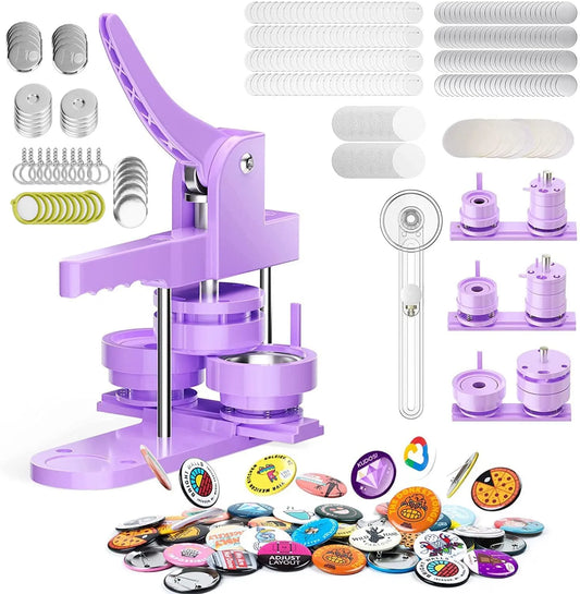 Purple Button Badge Maker Machine 25/32/58mm Button Pin Press Machine With Parts Supplies