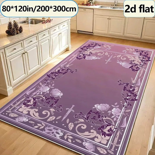 Purple Gothic Floral Sword-Patterned Border Carpet, Mysterious and Luxurious Carpet