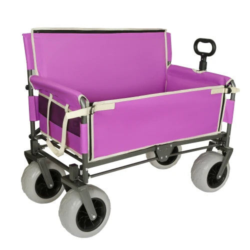 3-in-1 Heavy-Duty Folding Wagon: Bench Seat, Storage, 500lbs/180L, All-Terrain Wheels (Purple)
