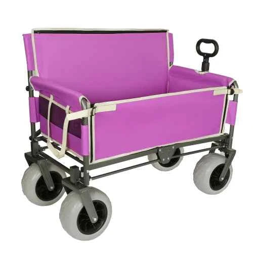 3-in-1 Heavy-Duty Folding Wagon: Bench Seat, Storage, 500lbs/180L, All-Terrain Wheels (Purple)