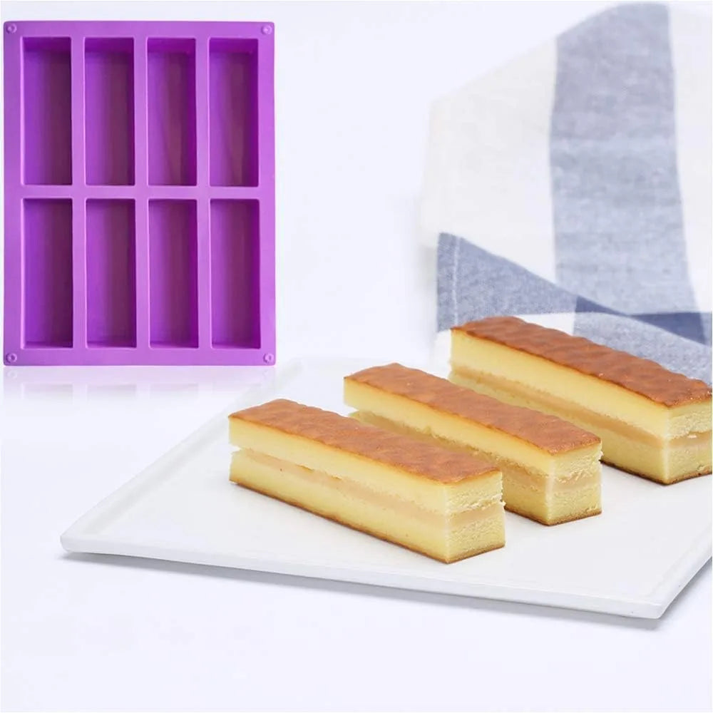 8 Cavity Rectangle Silicone Mold for Granola Bars, Chocolate, Brownies, Cheesecake - Non-Stick, Reusable, Oven Safe