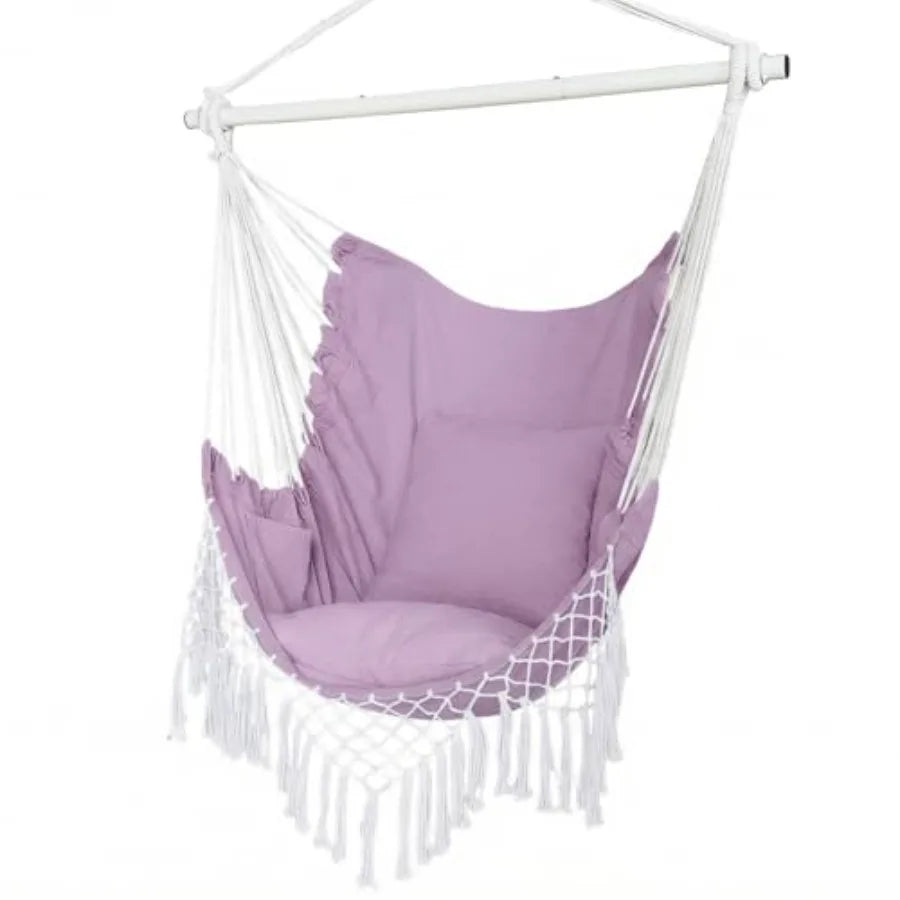 Hammock Chair with Side Pocket and cushions