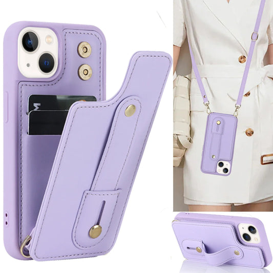 Crossbody Neckband Lanyard Wristband Wallet Leather Case for iPhone