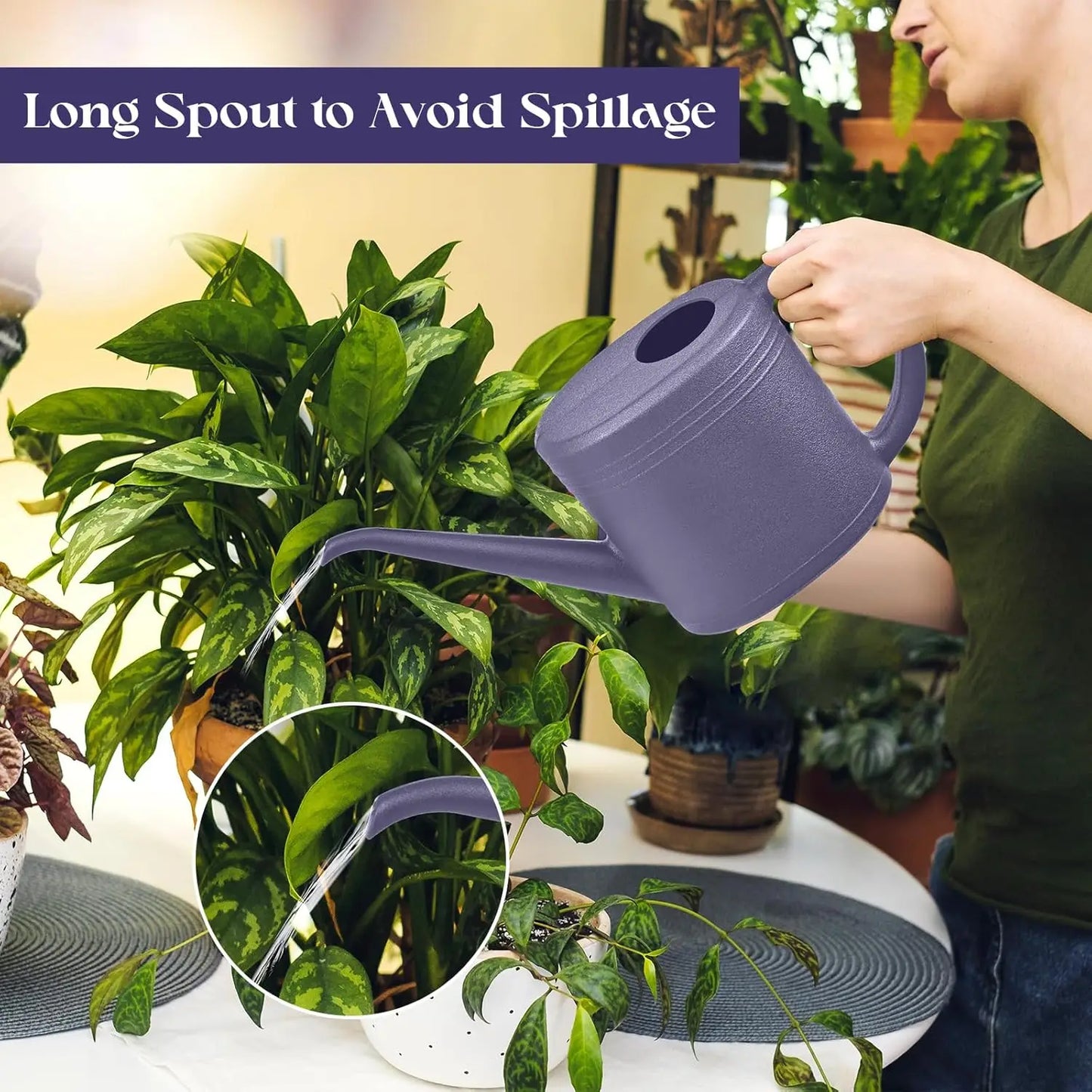 Purple Watering Can with Long Spout for Home Garden, 1/4 Gallon Capacity