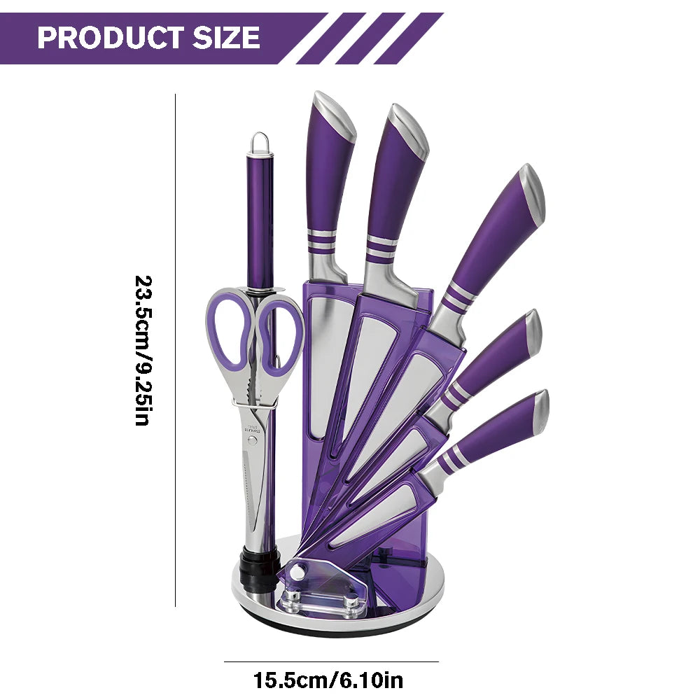 9 pc Kitchen Knife Set, Stainless Steel, Sharp Non-Stick Coated Chef Knives with Sharpener