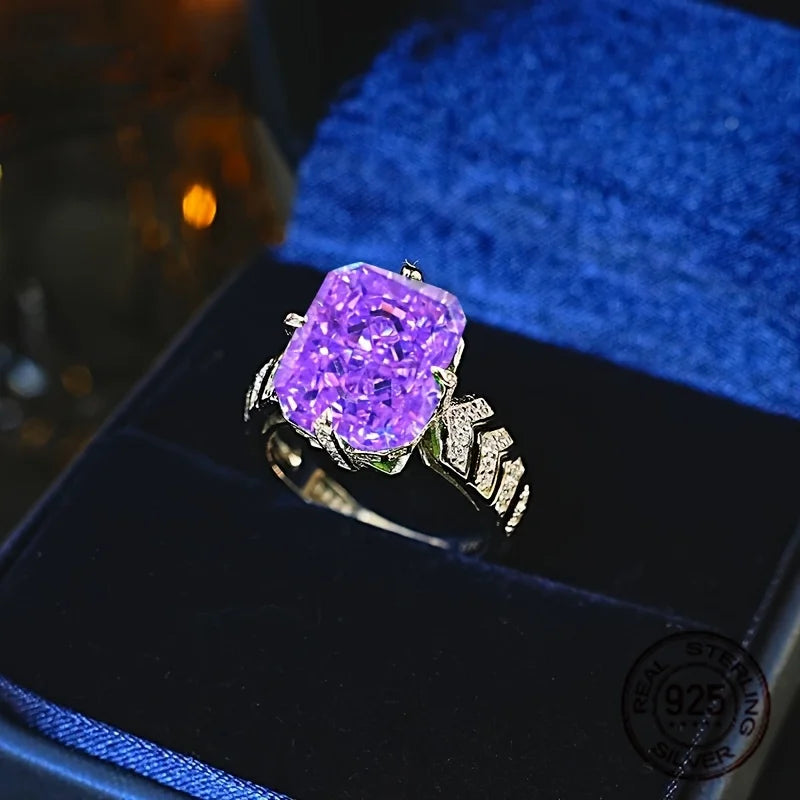 Luxury 925 Sterling Silver Ice Flower Cut Purple Kunzite Gemstone Zircon Wedding Band Rings For Women Dazzling Bridal Jewelry