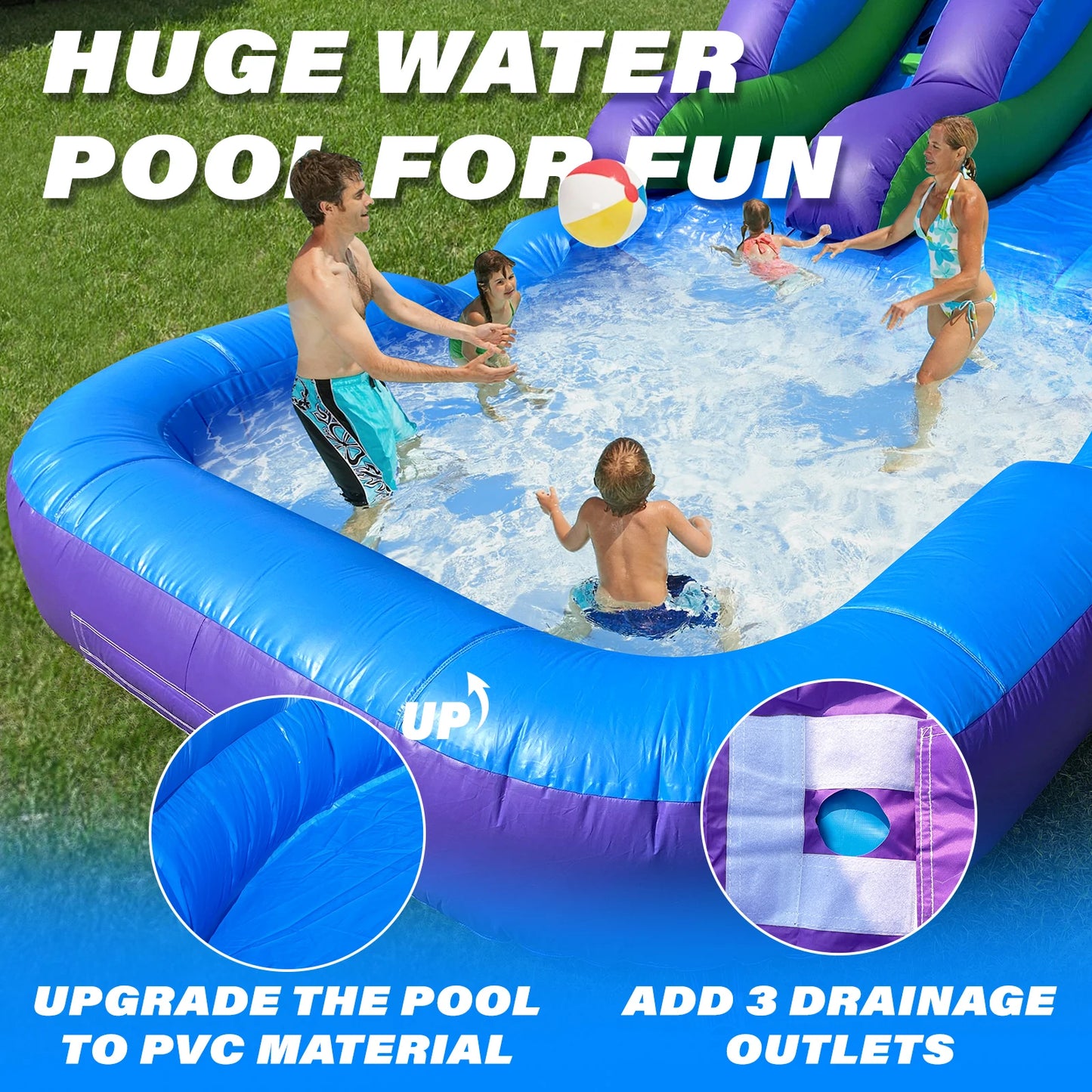 Inflatable Water Slide for Kids Vibrant Purple and Green Rainforest Design with Slip 'n Slide & Splash Pool