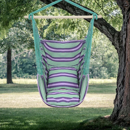 Cotton Canvas Hanging Rope Chair with Pillows - Purpleobsessions