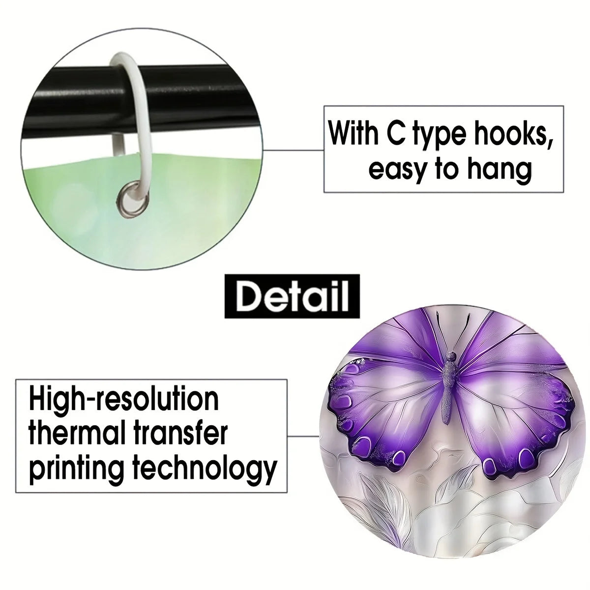 4pcs Purple Butterfly Bathroom Set with Shower Curtain, Non-Slip Rug & Toilet Cover - Machine Washable