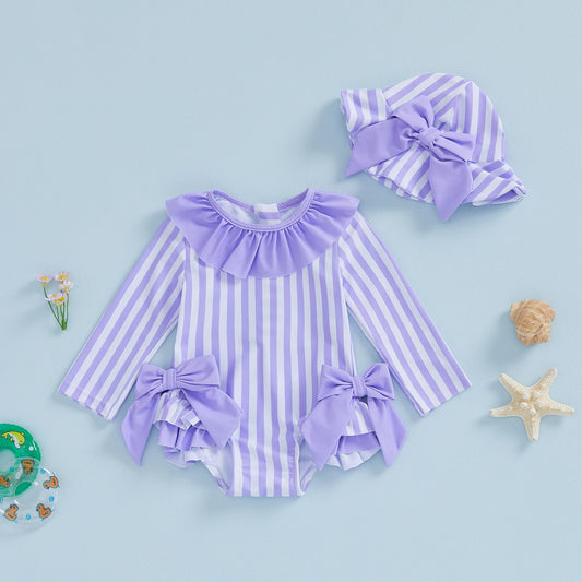 Toddler Girls  Swimsuit Floral Ruffle Swimwear with Matching Sun Hat
