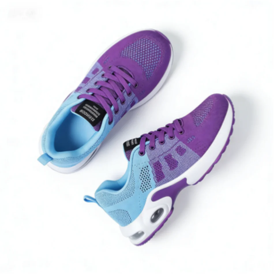 Women's Colorblock Purple Blue Air Cushion Sneakers, Breathable Mesh Lightweight Athletic Shoes
