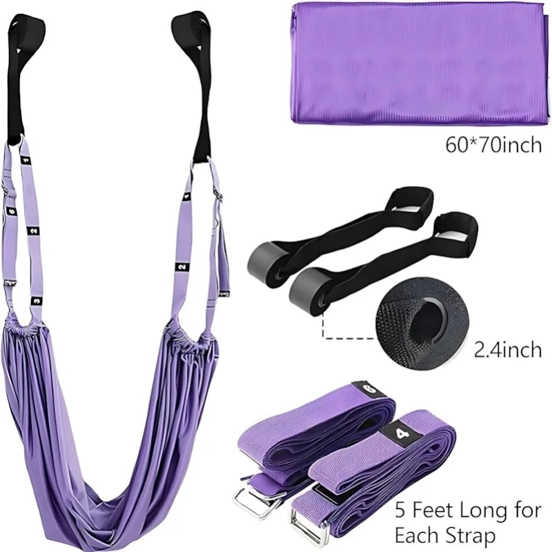 Purple Aerial Yoga Sling - 59×27in (150×68cm) Door-Mounted Design, 40mm Widened Adjustable Webbing