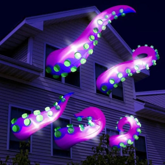 Halloween window decoration outdoor yard lawn party, inflatable lighted giant octopus tentacle, PVC material,