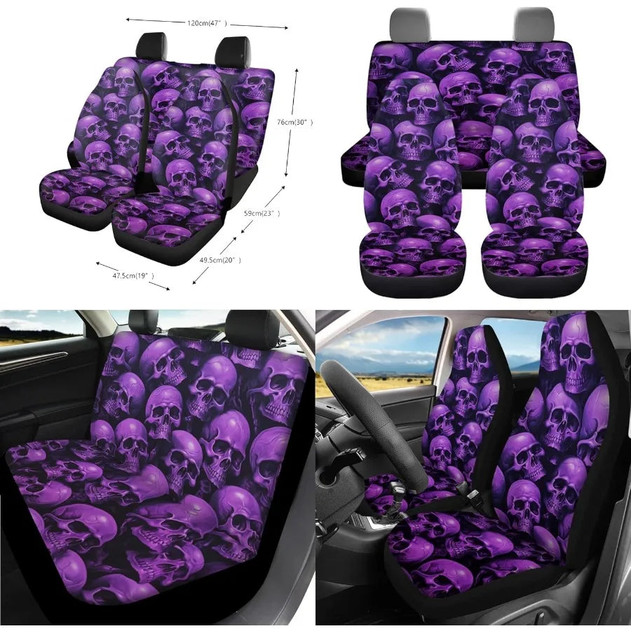 Skull Printed Car Seat Covers 12 Piece Set