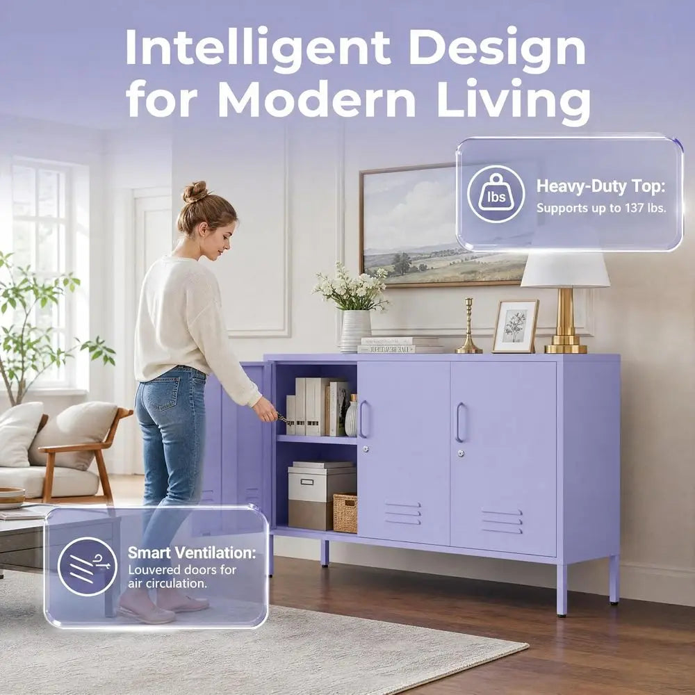 3-Door Lockable Accent Cabinet with Adjustable Shelves