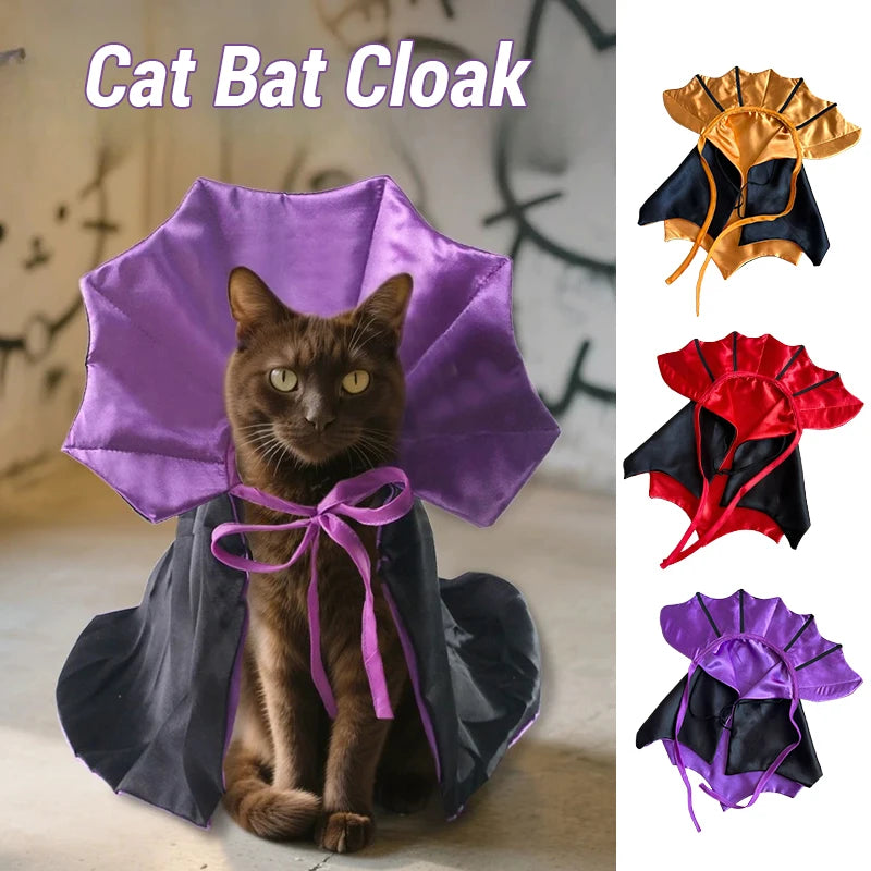 Pet Halloween Vampire Cloak with Bat Wings, Adjustable Costume for Small Dogs & Cats