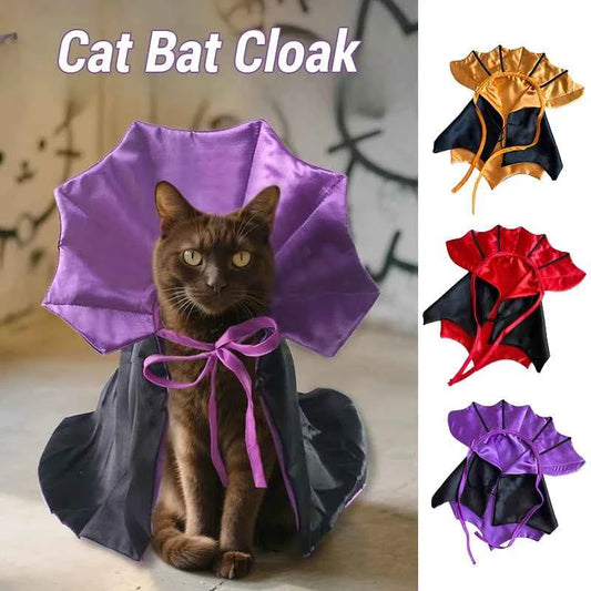Pet Halloween Vampire Cloak with Bat Wings, Adjustable Costume for Small Dogs & Cats