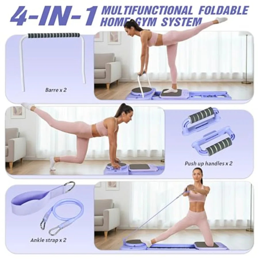 Foldable Portable Pilates Board Equipment Kit with Resistance Bands, Handles