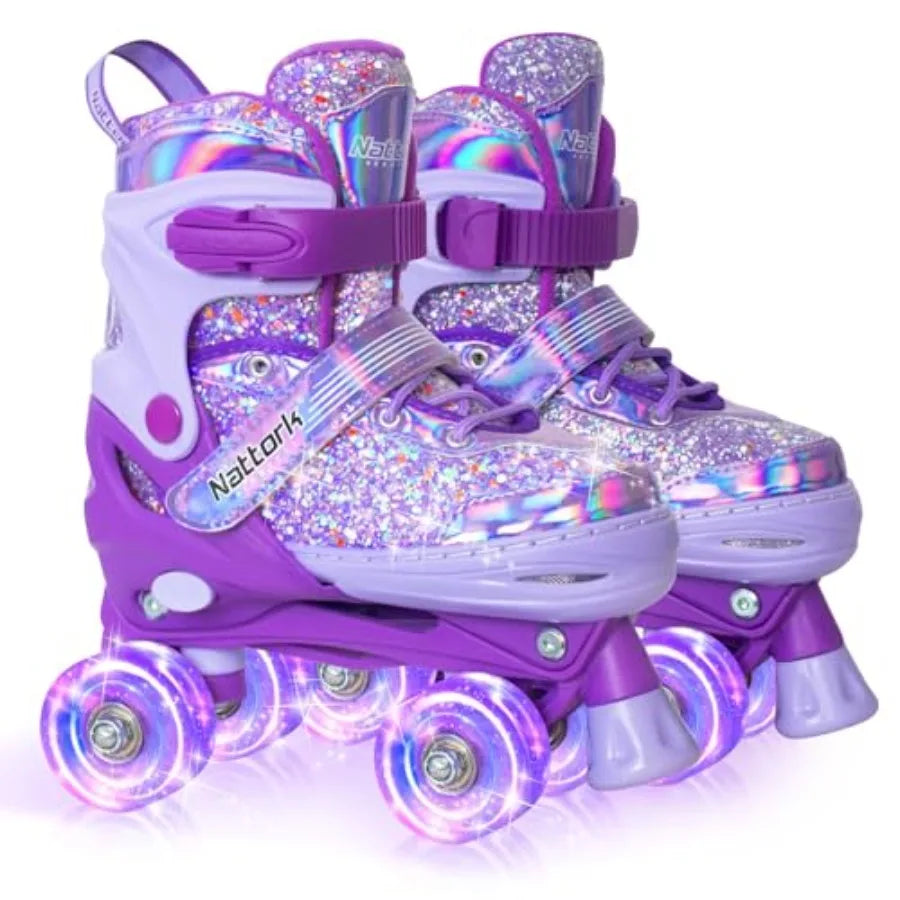 Roller Skates for Girls,4 Sizes Adjustable  with Light up Wheels and Safety Protection