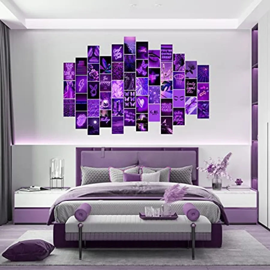 Purple Photo Wall Collage Kit Bedroom Decor for Teens, Trendy, 50PCS 4x6 INCH