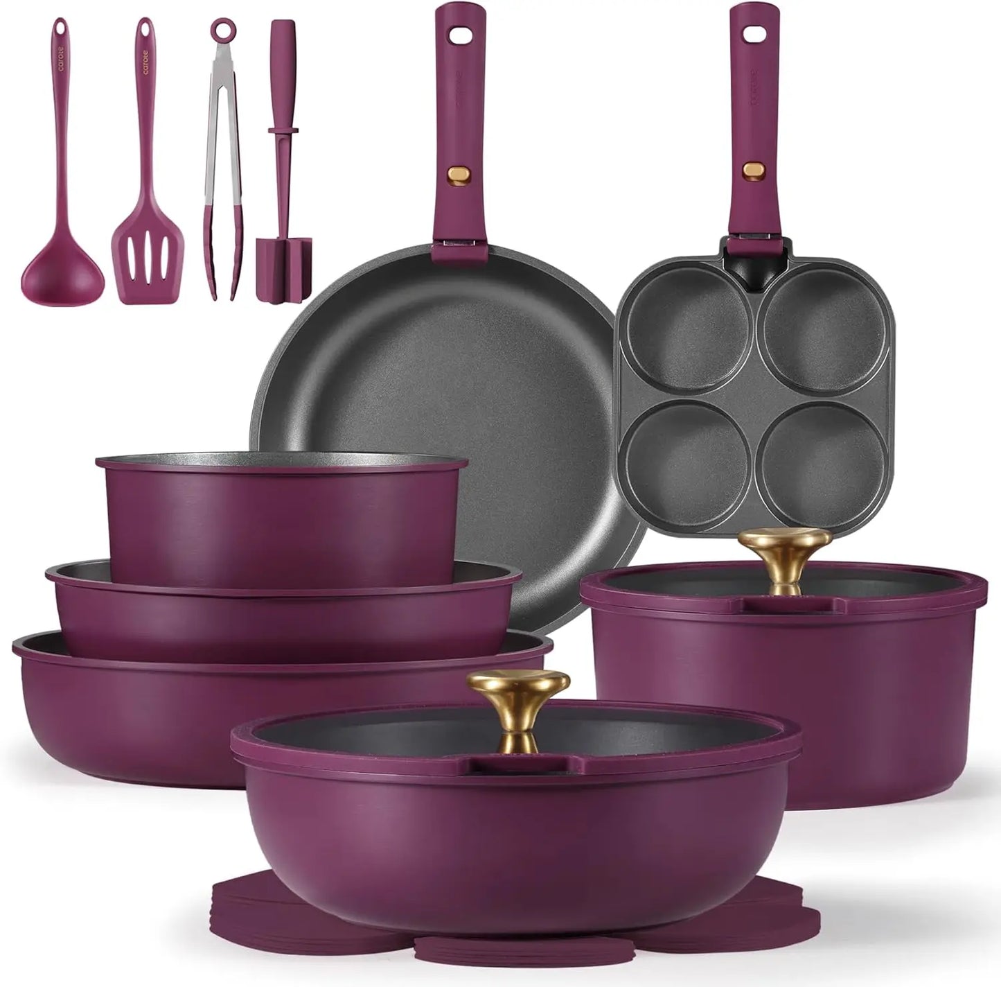 21pcs Pots and Pans Set, Nonstick Cookware Set Detachable Handle, Induction Kitchen Cookware Sets Non