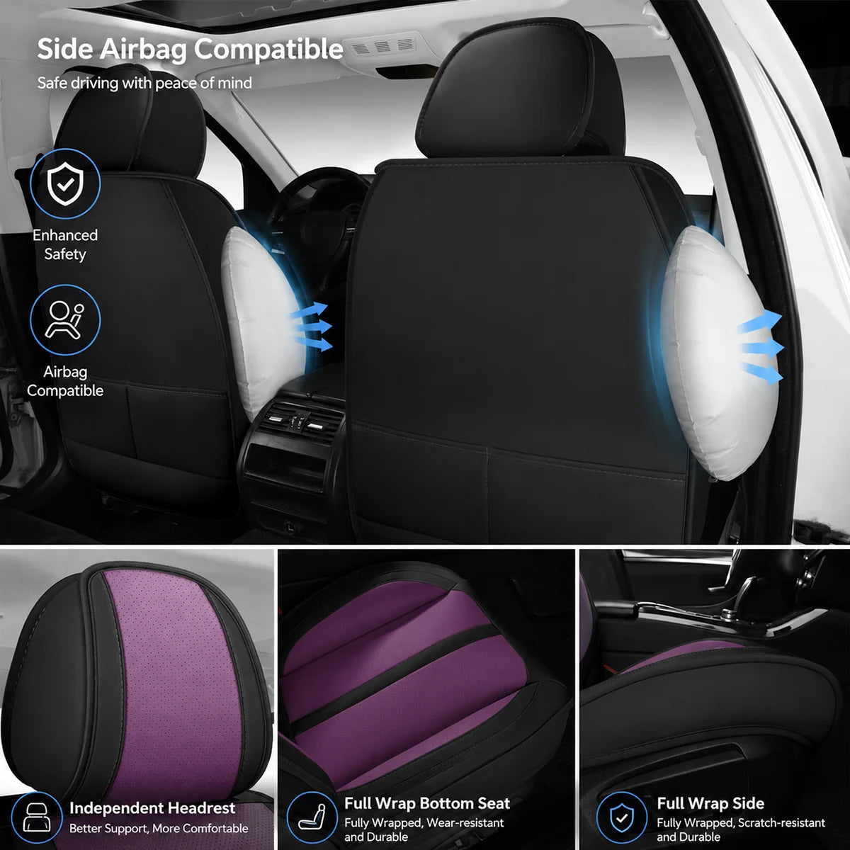 Car Seat Covers Full Set 5 Seat, Fit for Ford Escape, Edge, Focus, Fusion, Mustang Mach-E, Maverick, EcoSport, Taurus, NAPPA Leather Car Seat Protector