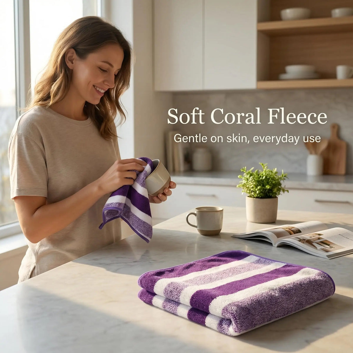 18pcs Set of Dark Wide Strip Coral Fleece Towel Bath Towel Set, Super Absorbent, 4 Bath Towels, 4 Towels, 10 Square Towels, Quick Dry, Ultra Soft