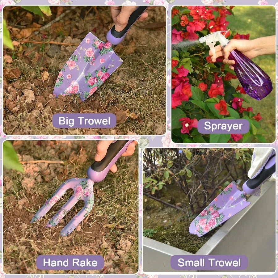 10Piece Heavy Duty Purple Garden Tool Set with Handle for Outdoor Gardening Durable Fashion Garden Supplies Organizer Handbag
