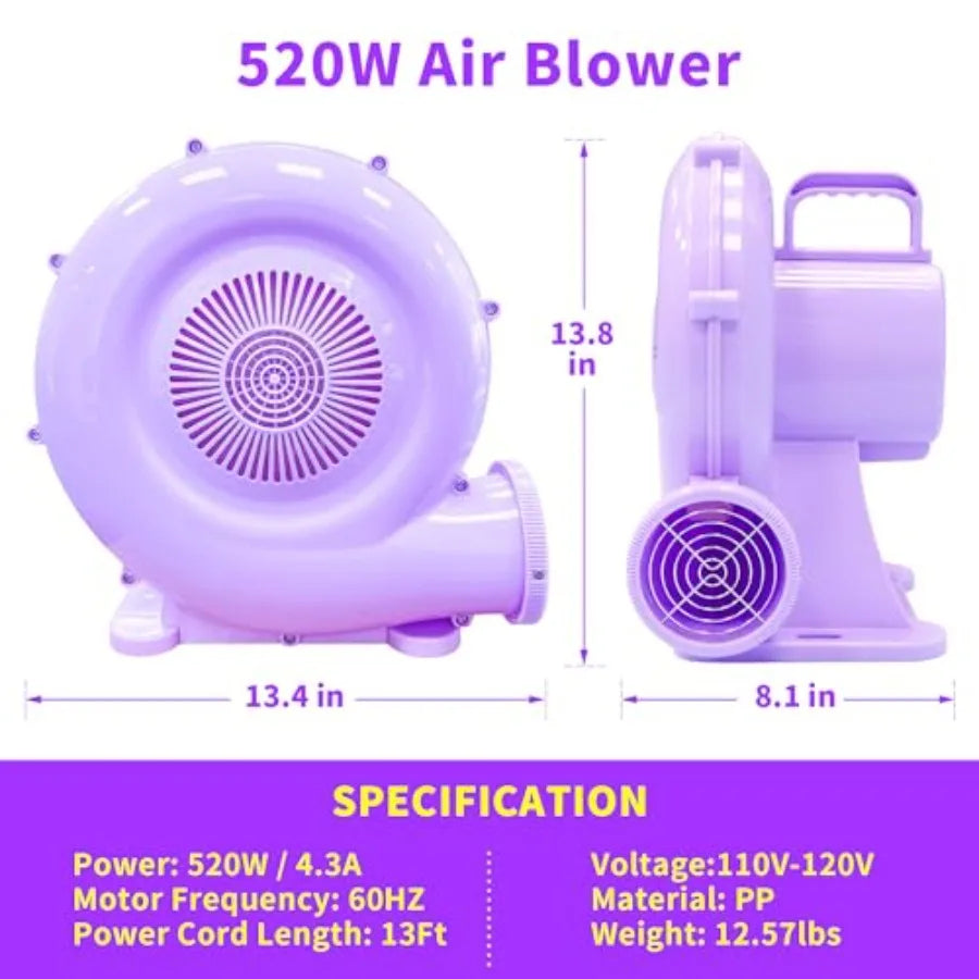 520W Purple Air Blower for Inflatable Bounce House, Water Slide, Jumping Castle & more