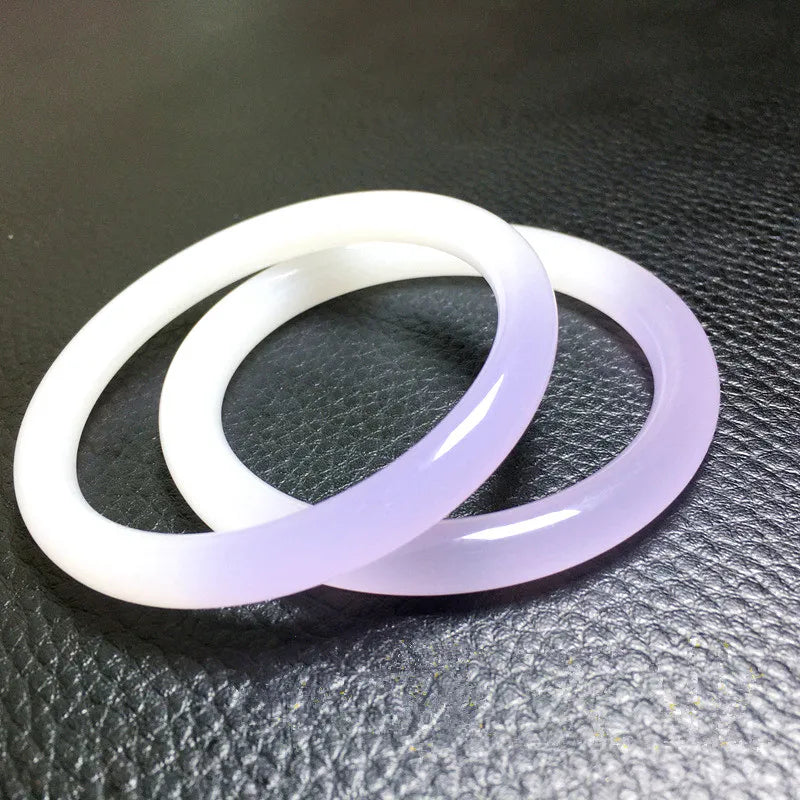 Natural Violet Hand-carved Round Jade Bracelet