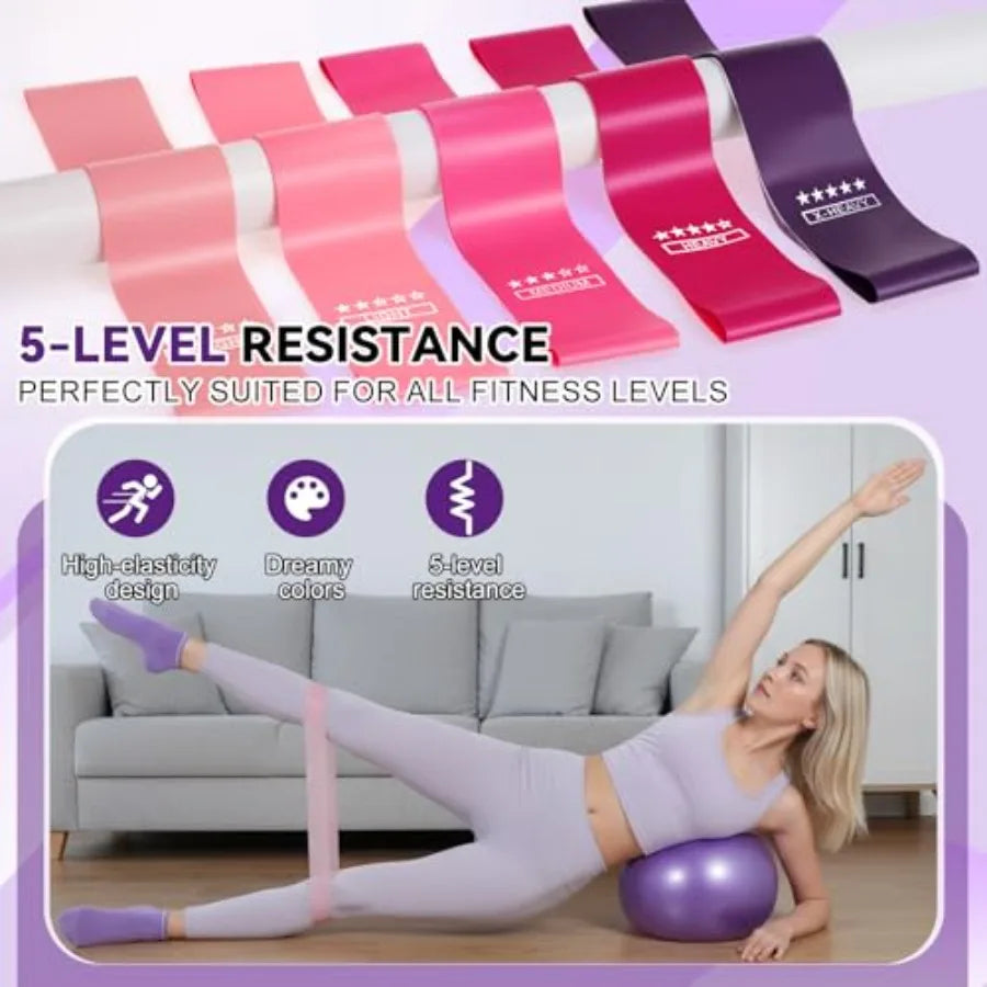 Fitness Set: Pilates Ring, Ball, Resistance Bands, 12'' Magic Circle, 9.8'' Ball