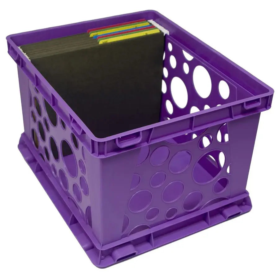 Premium File Crate with Handle Cutouts Letter and Legal Document and Folder Storage, Purple, 1 Pack