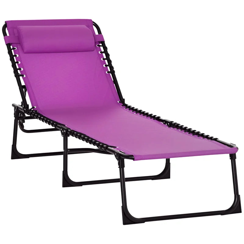 Folding Chaise Lounge Pool Chair with 4-Position Reclining Back, Pillow, Breathable Mesh