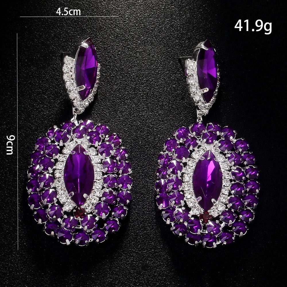 Exquisite Purple Crystal Large Hanging Earrings