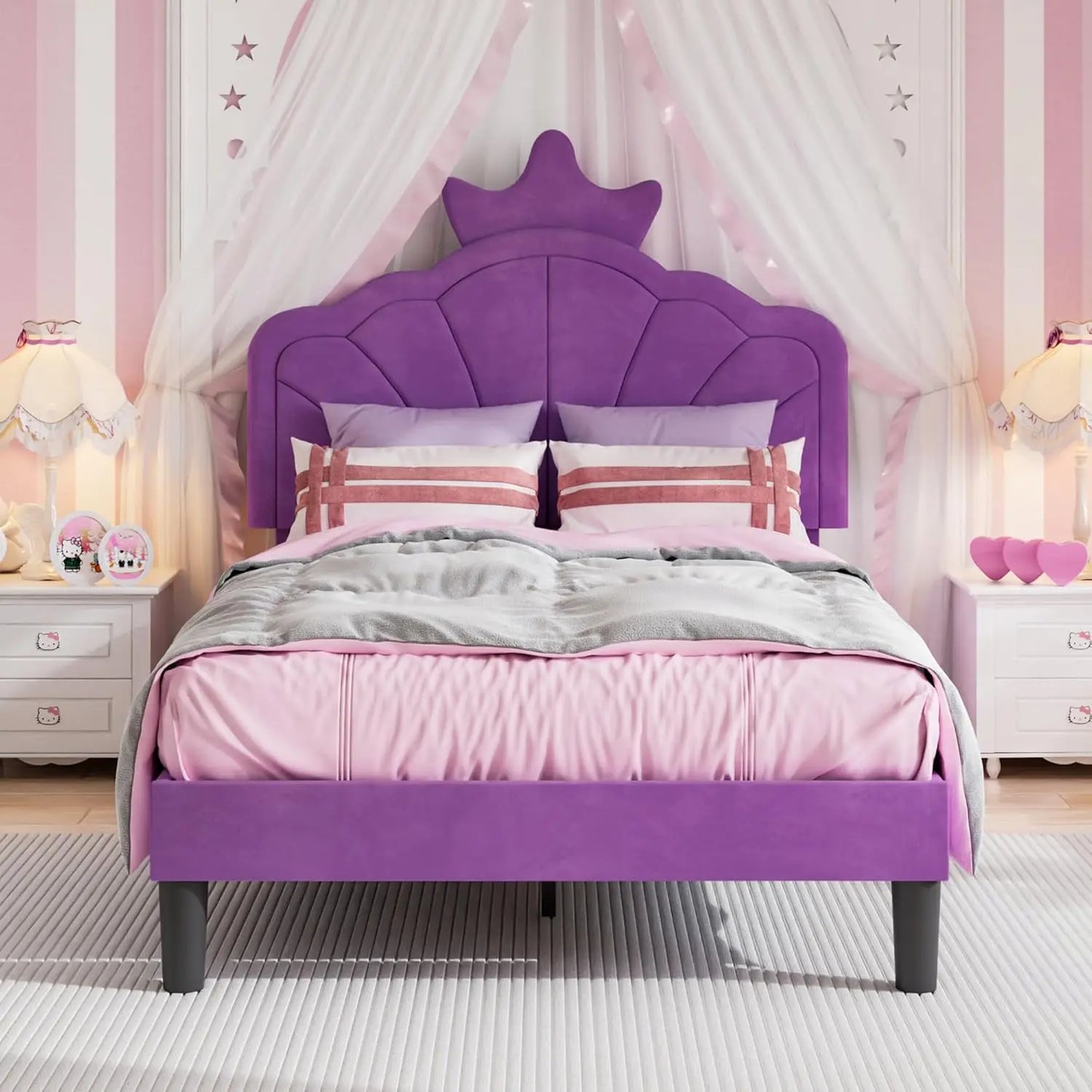 Twin Size Platform Bed Frame With Upholstered Headboard