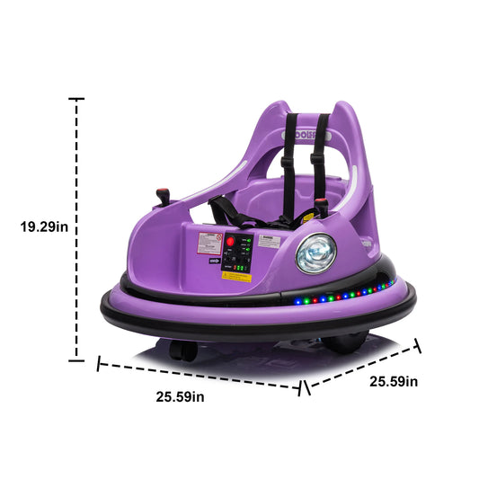 Kids Electric Ride On Toy 12V Car w/Bluetooth Remote Control, Safety Belt, Music, LED Lights - Purpleobsessions