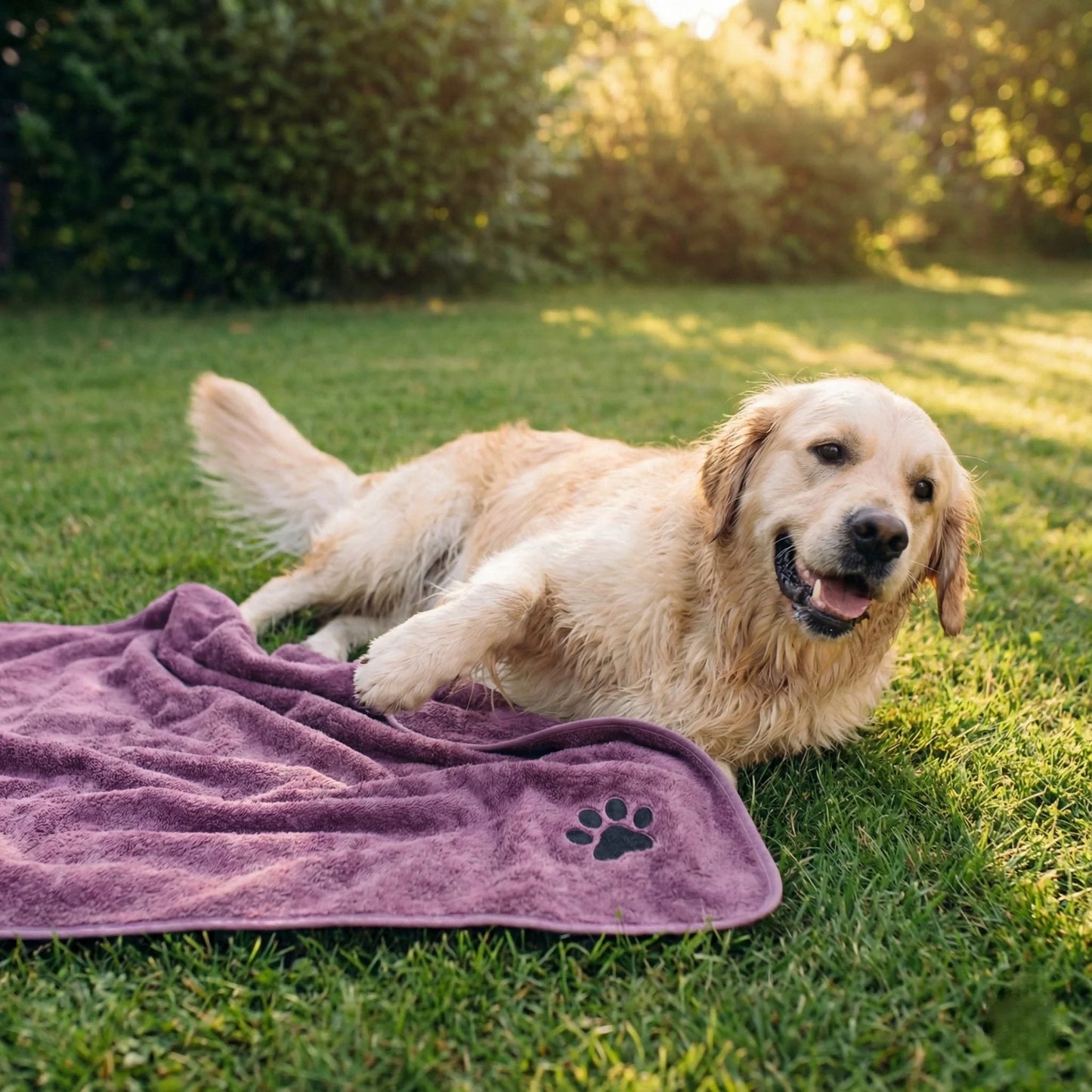 Super Soft Pet Bath Towel (75x35cm) - Microfiber Absorbent Paw-Print Towel for Dogs & Cats