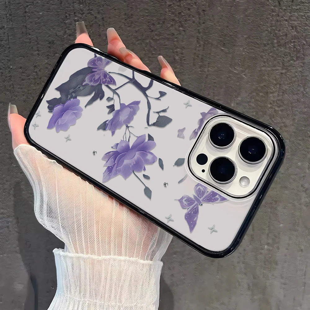 Purple Lotus Pattern Clear Phone Case For iPhone 11 13 Pro 12 15 14 16 Pro Max 15 Plus Hard PC Cover